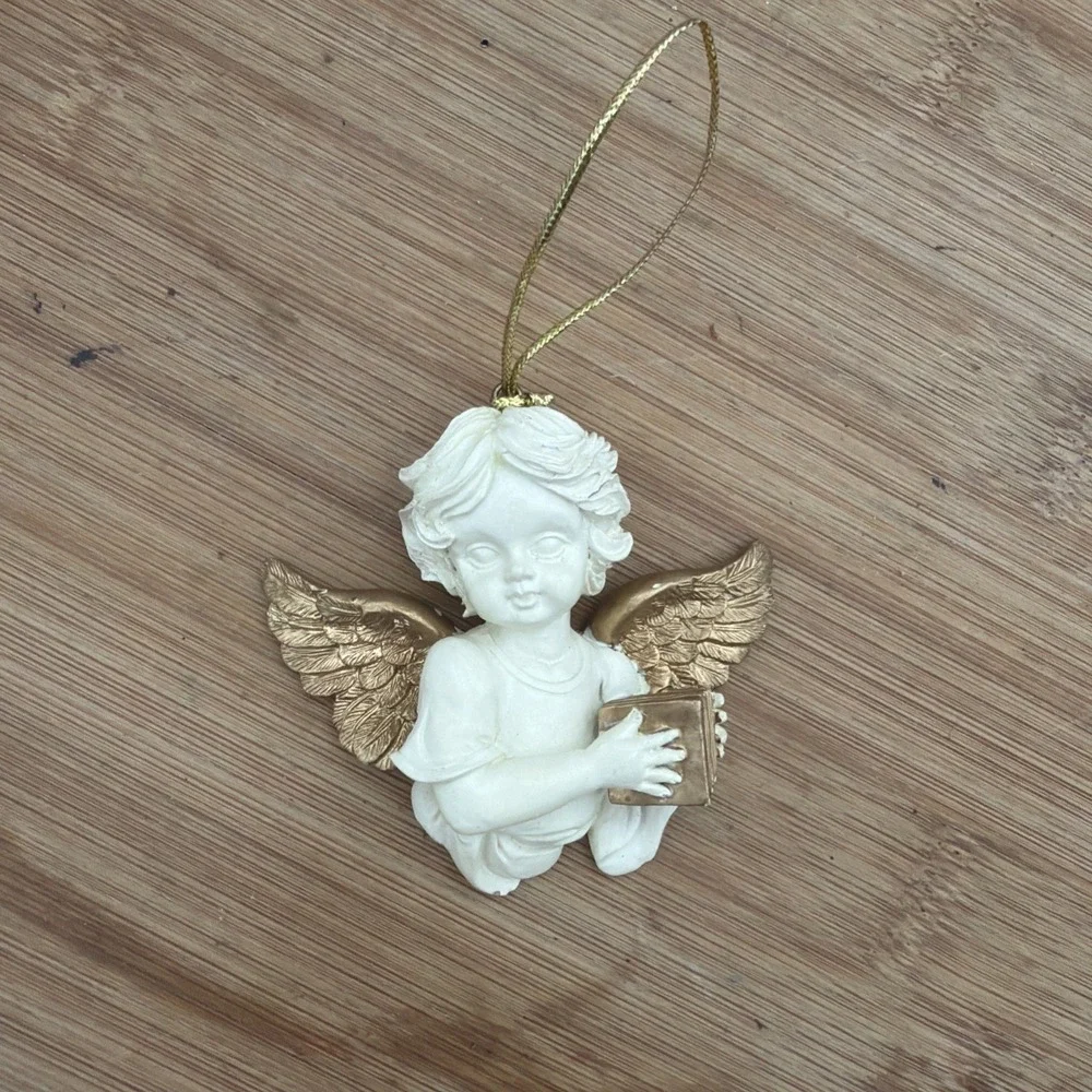 Bisque Angel Cherub Ornament Holiday Christmas